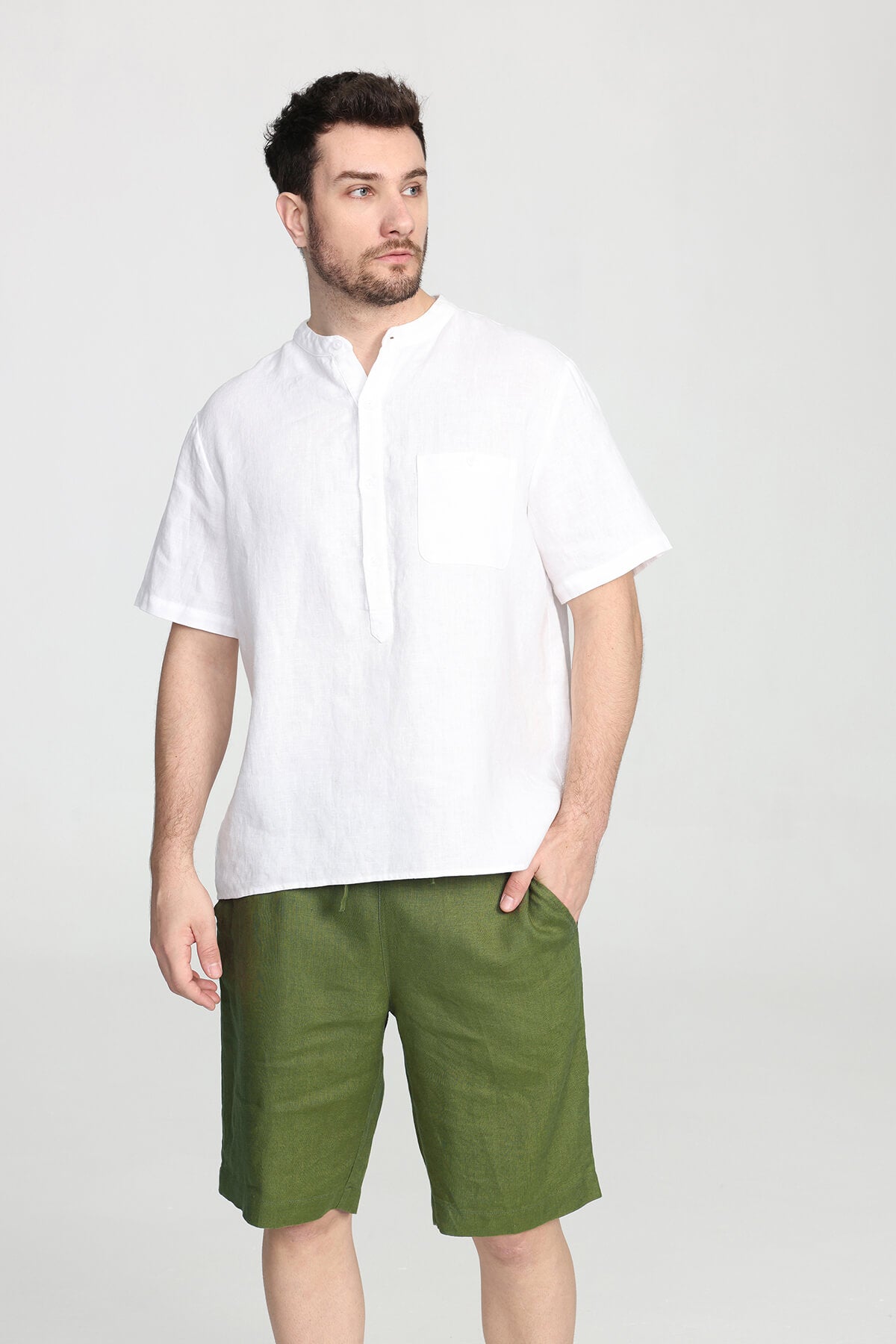 Ecoer- Men's Eco Organic Linen White Shirt 100% Organic Linen