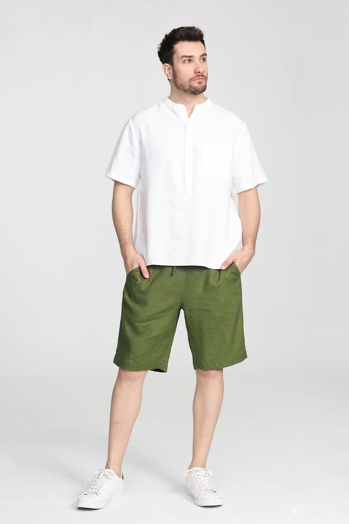 Ecoer- Men's 100% Organic Linen Breathable Shorts Causal Beach